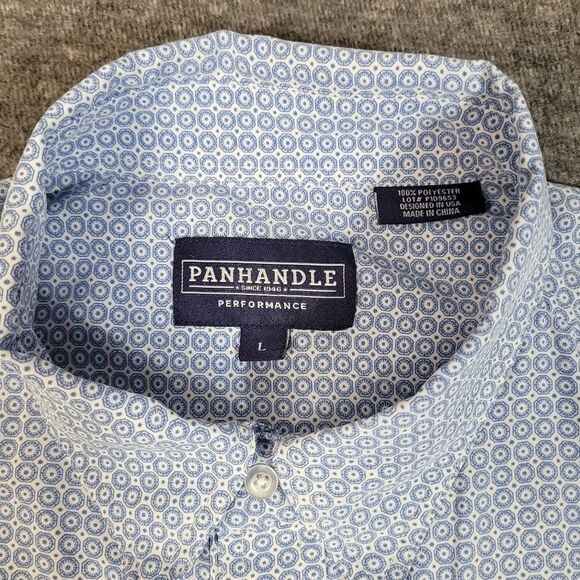 Panhandle Men's Size L Vented Button-Up Fishing Performance Shirt Blue White - Picture 3 of 16